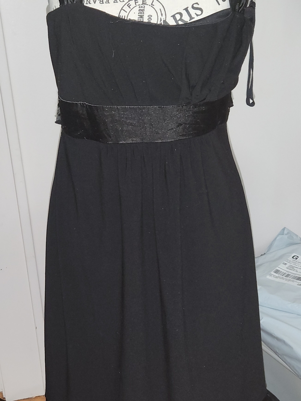 Taboo Classic Black Strapless Evening Dress with Satin Waist